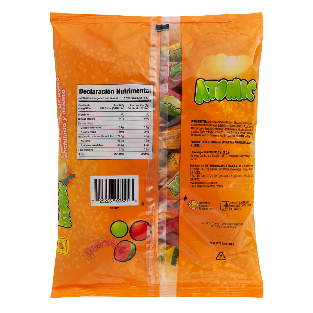 Chicle Atomic Relleno Picosito 50 piezas 9 grs