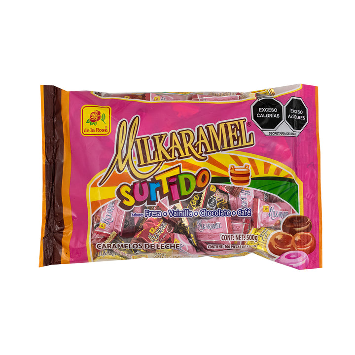 Caramelo Milkaramel surtido: fresa, vainilla, chocolate y café 100 piezas 500 grs