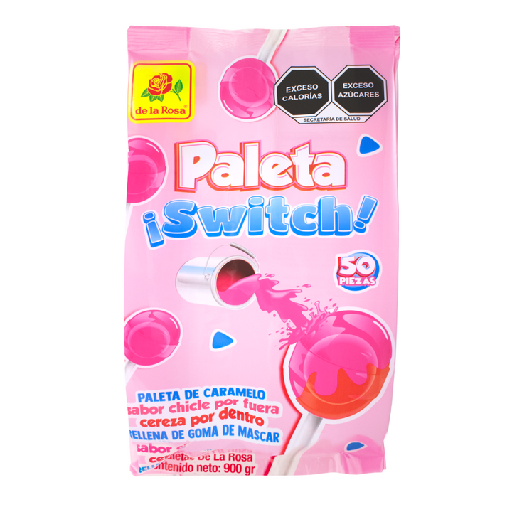 Paleta ¡Switch! Sabor Chicle por fuera, Cereza por dentro 50 piezas