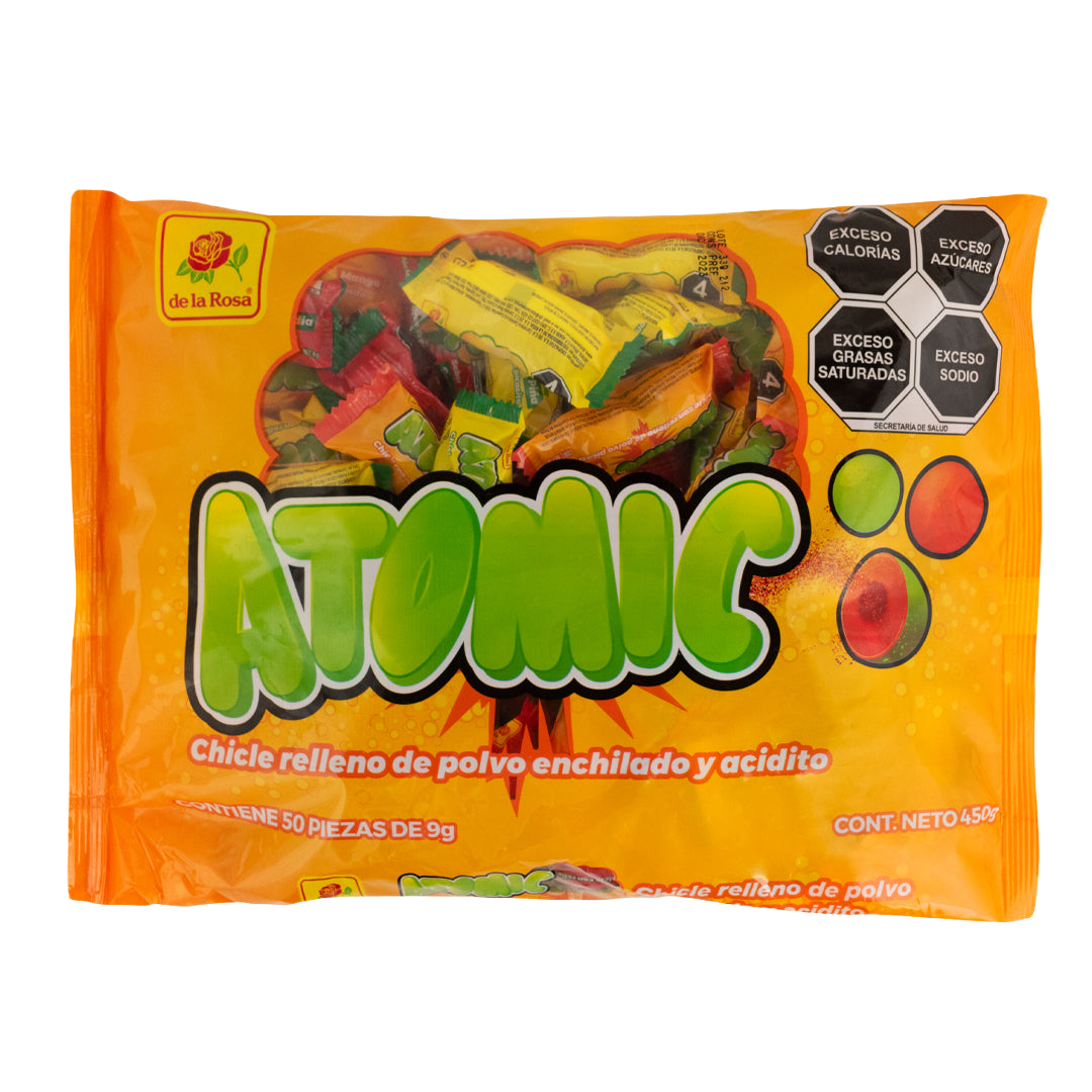 Chicle Atomic Relleno Picosito 50 piezas 9 grs