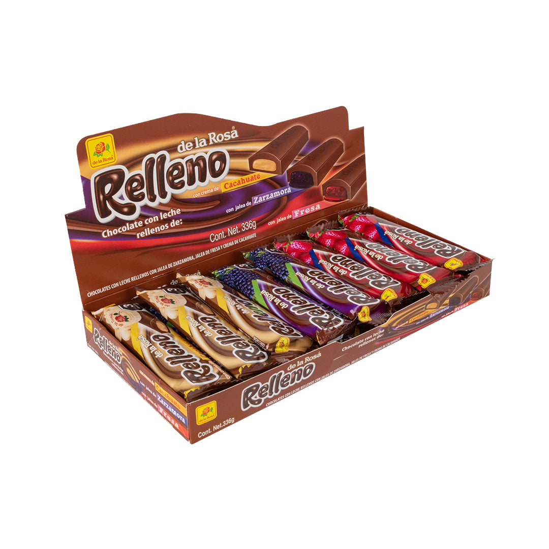 Chocolate con Relleno Fresa, Mazapán y Zarzamora 16 piezas 21 grs