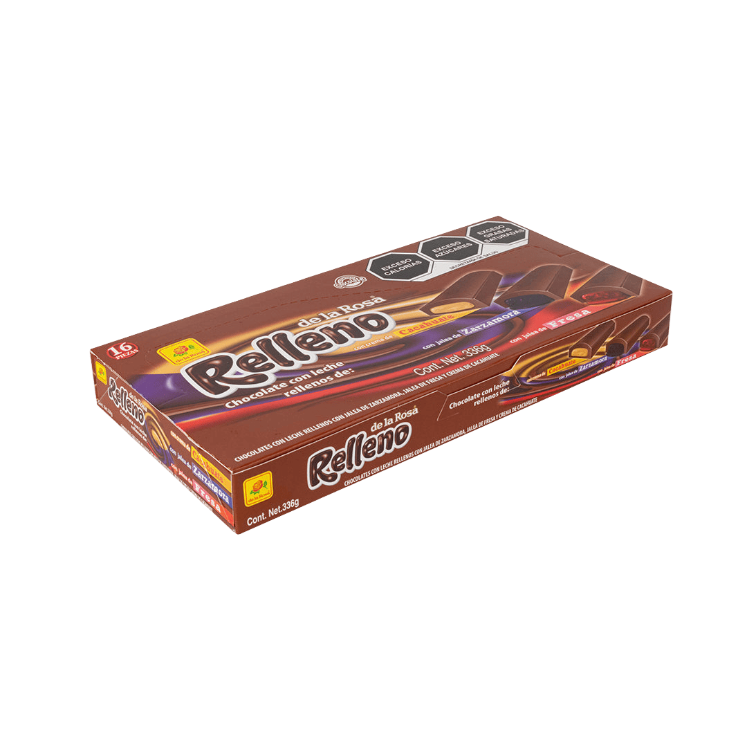 Chocolate con Relleno Fresa, Mazapán y Zarzamora 16 piezas 21 grs