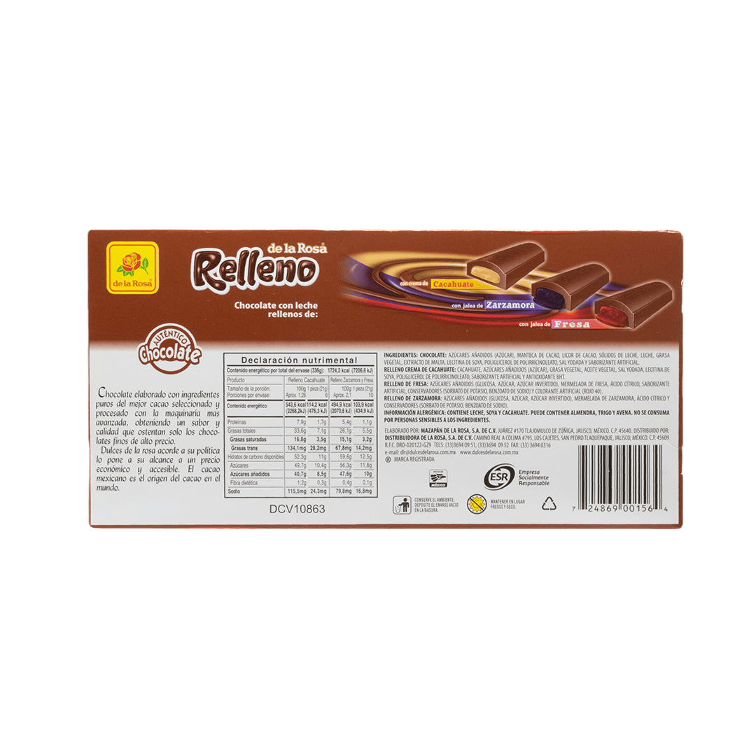 Chocolate con Relleno Fresa, Mazapán y Zarzamora 16 piezas 21 grs