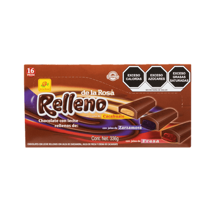 Chocolate con Relleno Fresa, Mazapán y Zarzamora 16 piezas 21 grs