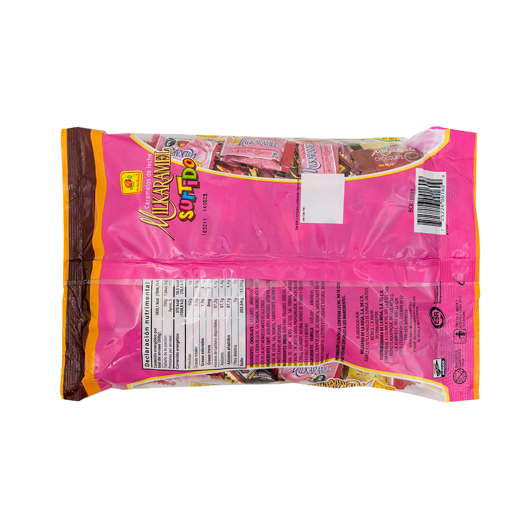 Caramelo Milkaramel surtido: fresa, vainilla, chocolate y café 100 piezas 500 grs