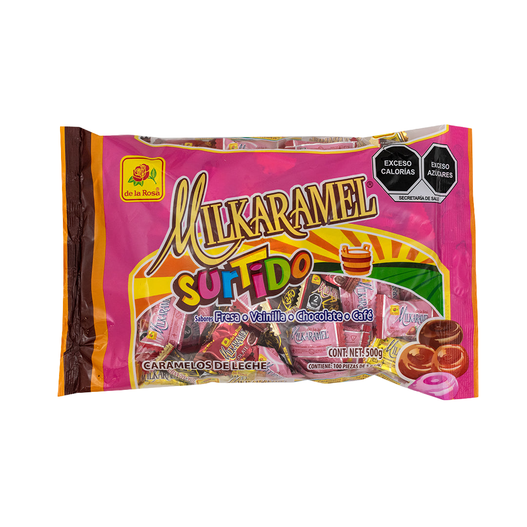 Caramelo Milkaramel surtido: fresa, vainilla, chocolate y café 100 piezas 500 grs