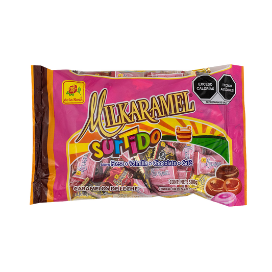 Caramelo Milkaramel surtido: fresa, vainilla, chocolate y café 100 piezas 500 grs