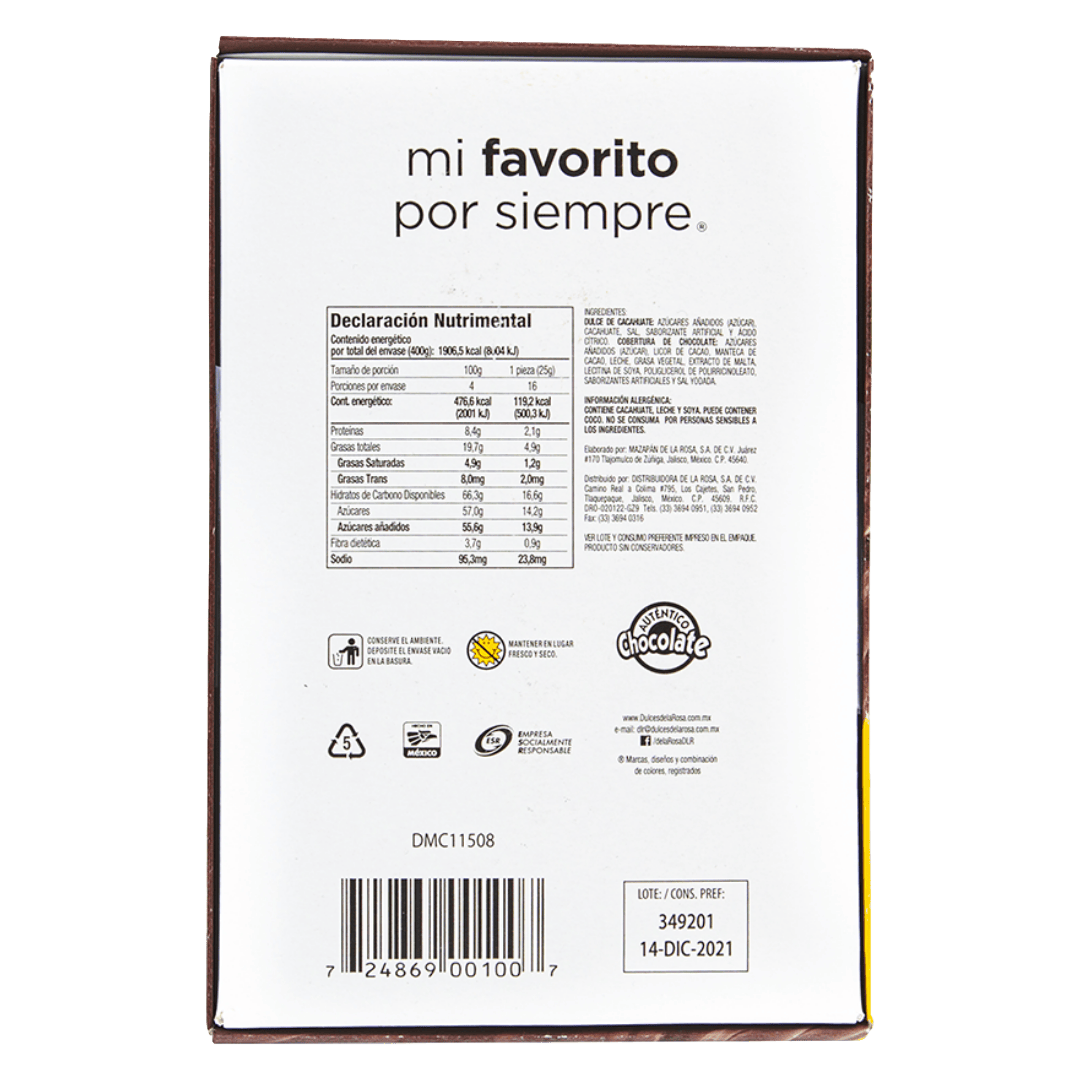Mazapán cubierto con chocolate 16 piezas 22 grs