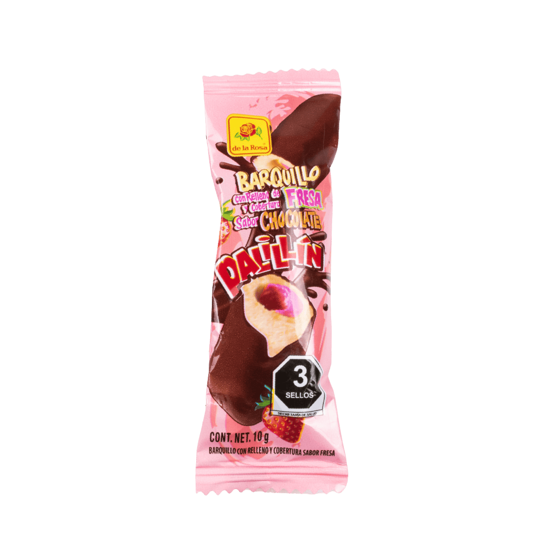Barquillo Palillín Chocolate con Relleno de Fresa 40 piezas 10g c/u