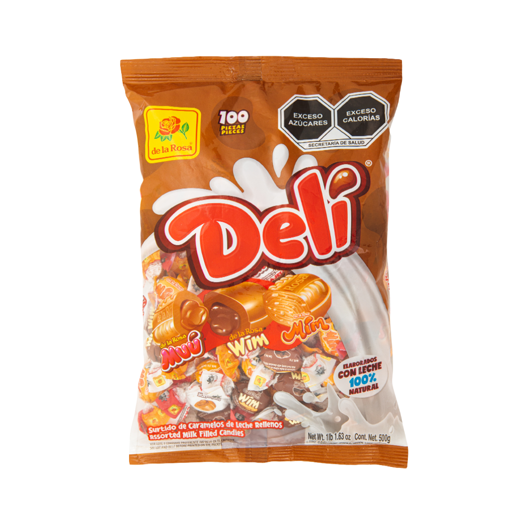 Caramelo Deli sabor Cacahuate, Avellana y Cajeta 100 piezas 500 grs