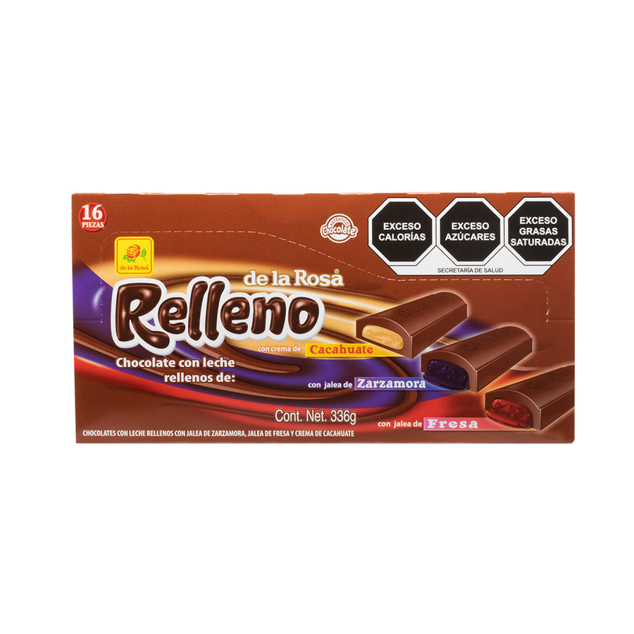 Chocolate con Relleno Fresa, Mazapán y Zarzamora 16 piezas 21 grs